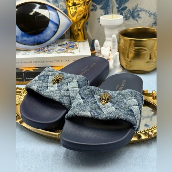 🆕 KURT GEIGER LONDON 🧿 NWOB Blue Denim Meena Eagle Slides, Sz EU 40.5 US 9.5 - Picture 10 of 14